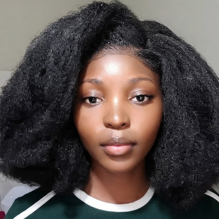 Natural Black Kinky Coily Blowout Textured Lace Front Human Hair Wig Glueless- Rafarada