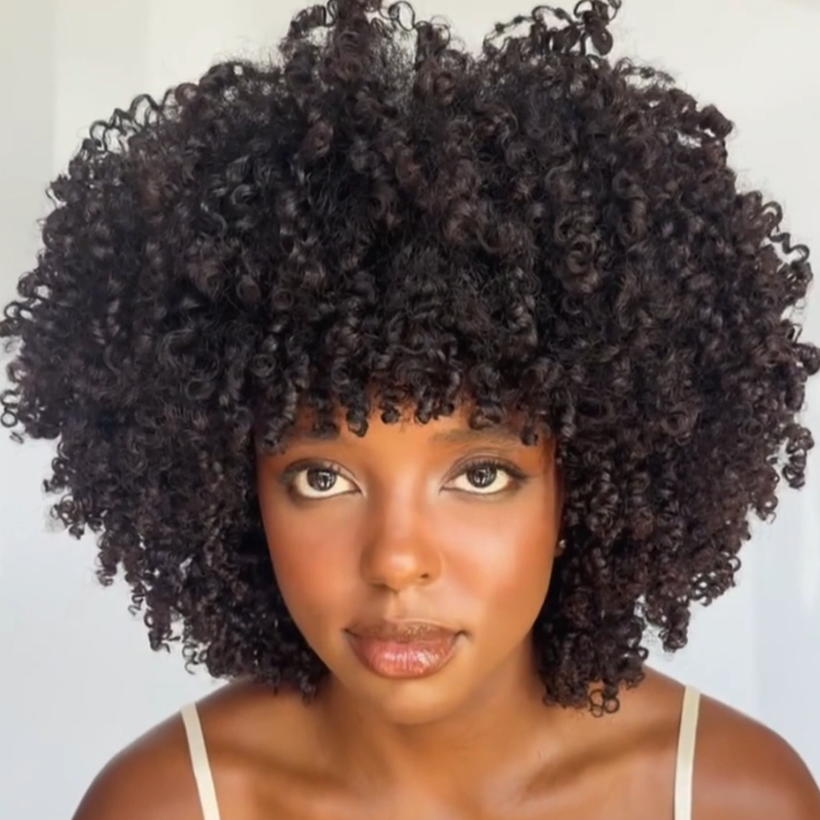 Super Tight Bouncy Kinky Coily Curls Human Hair Wig with Bangs Glueless 100% Remy Human Hair Wig Natural Black High Volume Afro-Texture Wig- Rafarada