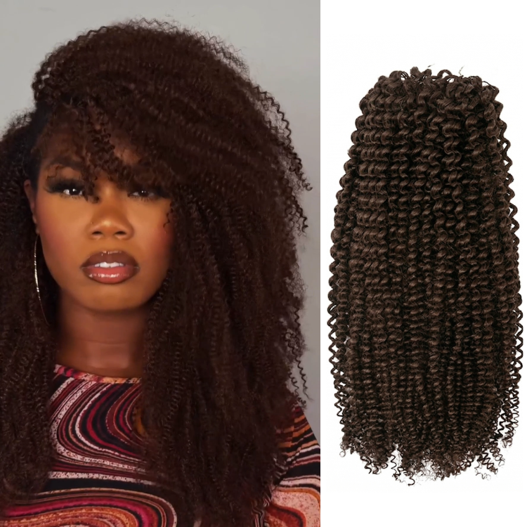 Kinky Curly Chocolate Brown Human Hair Crochet Braids - Tight Water Wave Texture Extensions, Glueless Short Curly Style for Women- Rafarada