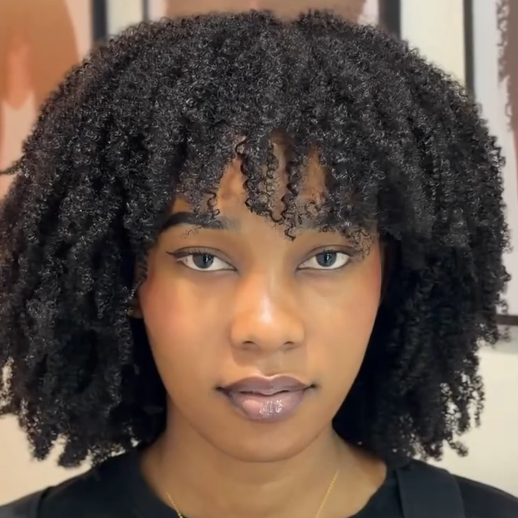 Natural Black 4C Edges Kinky Curly HD Transparent Lace Frontal Wig with Bangs - High Volume 100% Human Hair Wig for Women - Rafarada