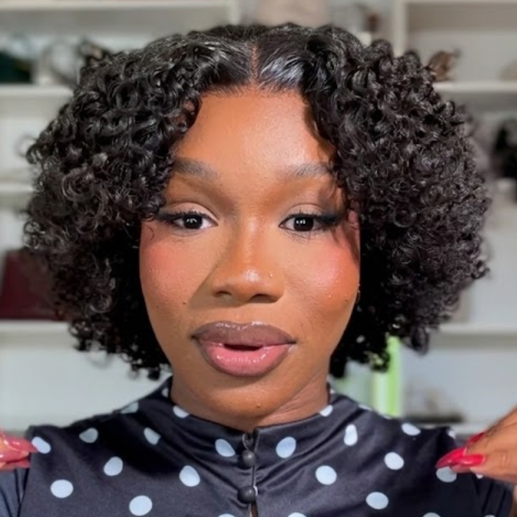 Sleek-Part Kinky Curly Wig with Defined Voluminous Curls - Rafarada