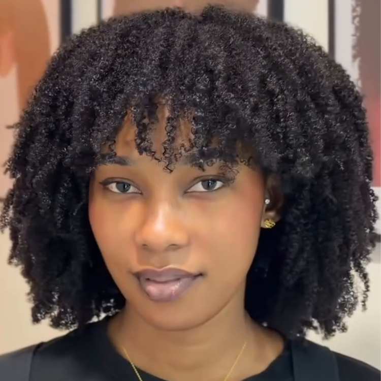 Natural Black 4C Edges Kinky Curly HD Transparent Lace Frontal Wig with Bangs - High Volume 100% Human Hair Wig for Women - Rafarada
