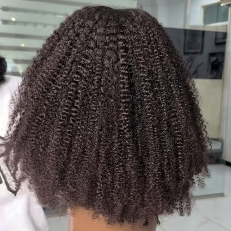Natural Dark Brown Afro Kinky Curly Human Hair Wig - Glueless Wear and Go High-Definition Curly Lace Front Wig - Rafarada