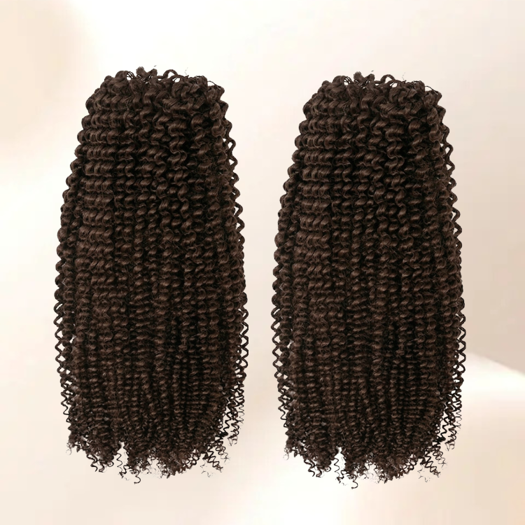 Kinky Curly Chocolate Brown Human Hair Crochet Braids - Tight Water Wave Texture Extensions, Glueless Short Curly Style for Women- Rafarada