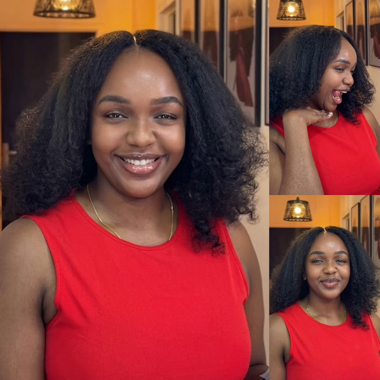 Natural Black Kinky Curly Glueless Lace Front High Density Middle Part Human Hair Wig- Rafarada