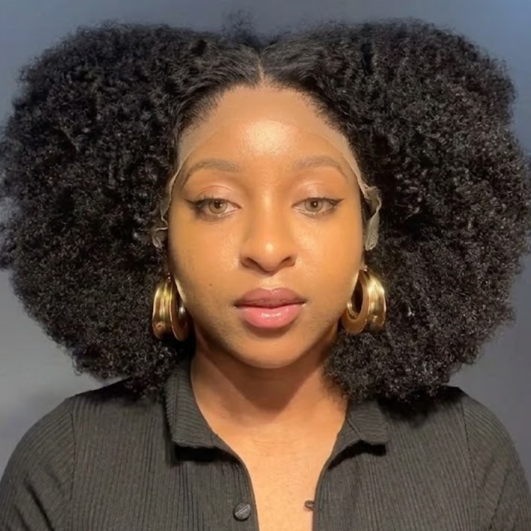 Natural Black Kinky Curly Lace Front Wig - Voluminous 4C Afro Curly Glueless Human Hair Wig - Rafarada