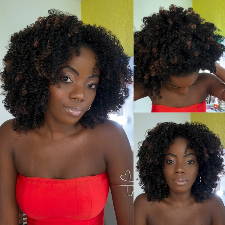 Black Afro Kinky Curly Lace Front Wig with Subtle Auburn Tips Glueless Human Hair Wig Natural Hairline- Rafarada