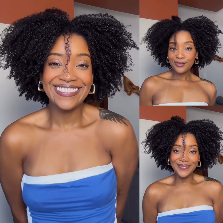 Voluminous Kinky Curly Glueless Human Hair Wig Natural Black Layered Afro Curly Wigs for Women- Rafarada