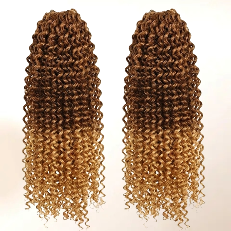 Ombre Brown to Honey Blonde Highlight Kinky Curly Crochet Human Hair Extensions- Rafarada