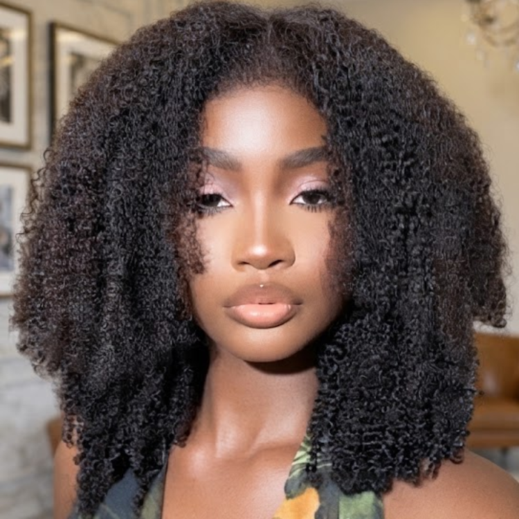 Kinky Curly Half Wig - Natural Jet Black High Volume 100% Human Hair Half Wig for Women - Rafarada