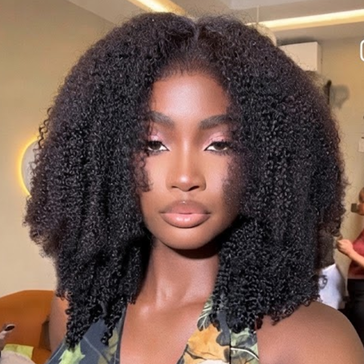 Kinky Curly Half Wig - Natural Jet Black High Volume 100% Human Hair Half Wig for Women - Rafarada