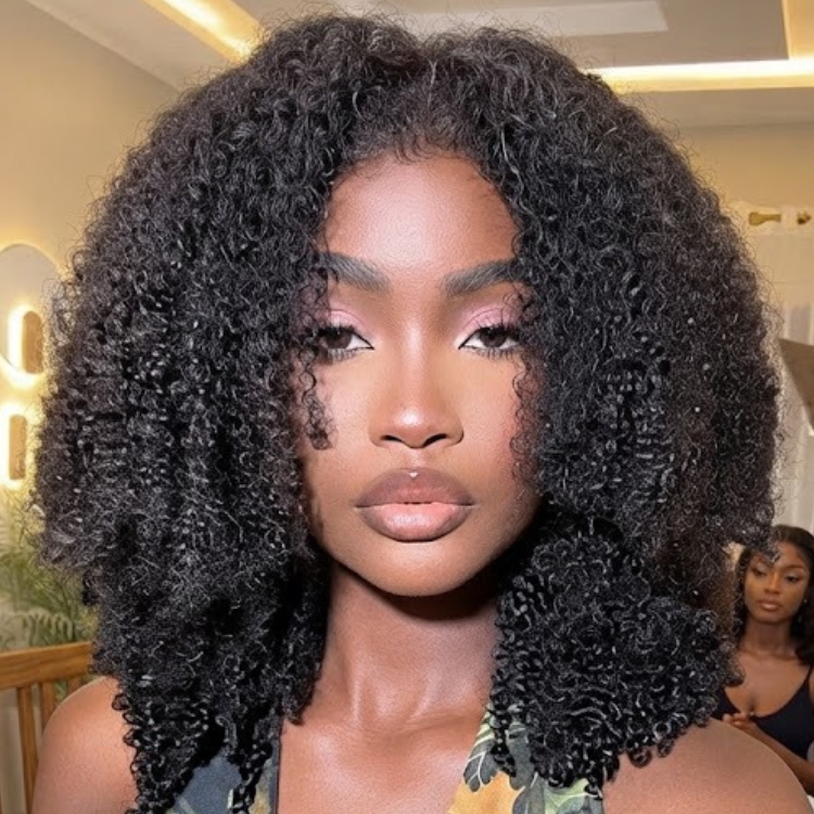 Kinky Curly Half Wig - Natural Jet Black High Volume 100% Human Hair Half Wig for Women - Rafarada