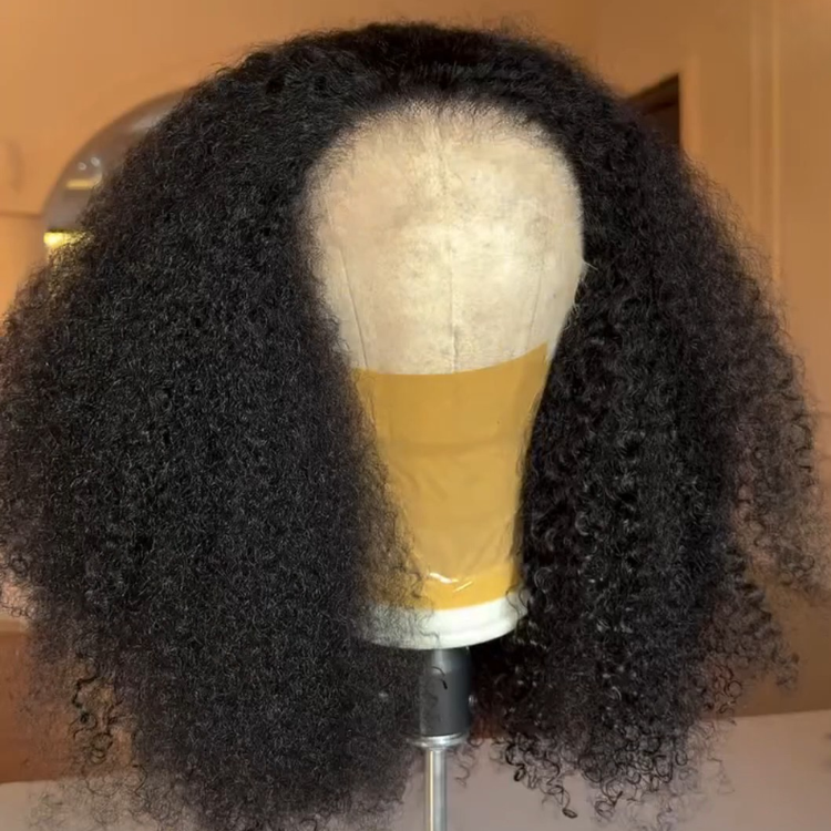 Natural Black Kinky Kinky Curly Lace Wig - Voluminous 4C Afro Coils Glueless Human Hair Wig - Rafarada