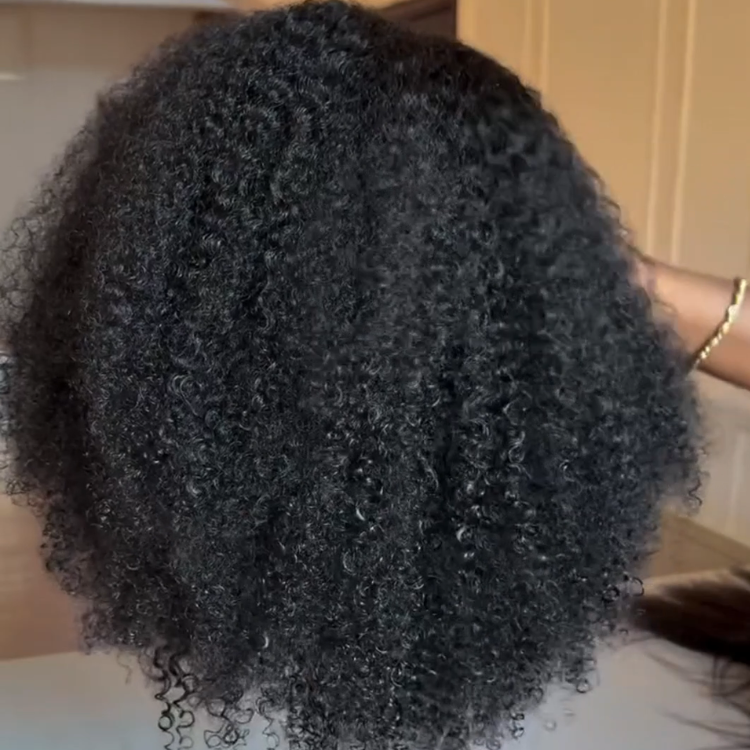 Natural Black Kinky Kinky Curly Lace Wig - Voluminous 4C Afro Coils Glueless Human Hair Wig - Rafarada