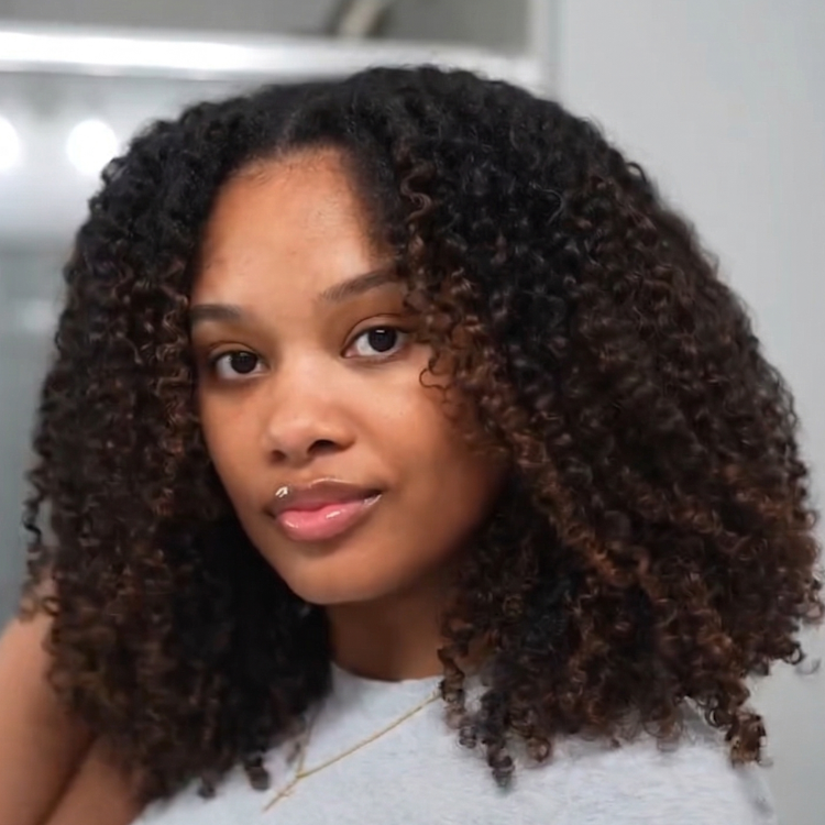 Ready-to-Go Glueless Kinky Curly Wig Spiral Mixed Curls with Brown Highlights - 100% Human Hair Lace Wig- Rafarada