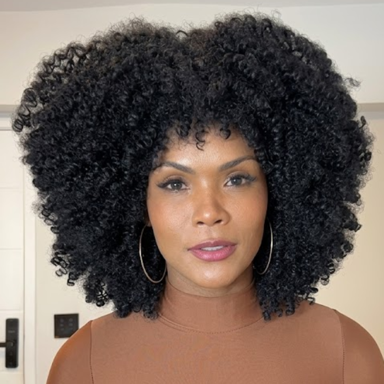 Voluminous 4C Kinky Curly Wig with Bangs - Glueless Natural Black Bouncy Coily Curls Afro Wig- Rafarada