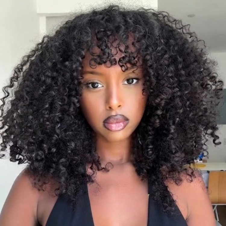 Natural Kinky Curly Human Hair Wig with Bangs - High Volume & Fluffy Texture- Rafarada