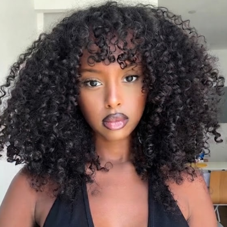 Natural Kinky Curly Human Hair Wig with Bangs - High Volume & Fluffy Texture- Rafarada