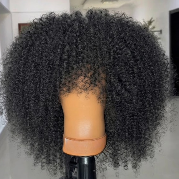 Kinky Curly Wig with Bangs - Glueless Natural Black Afro Curly Scalp Base Human Hair Wig- Rafarada