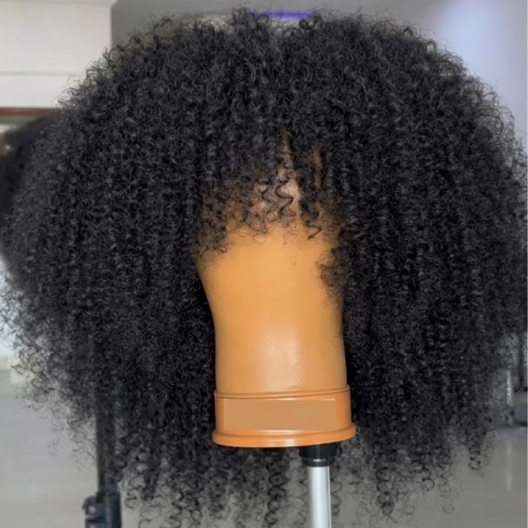 Kinky Curly Wig with Bangs - Glueless Natural Black Afro Curly Scalp Base Human Hair Wig- Rafarada