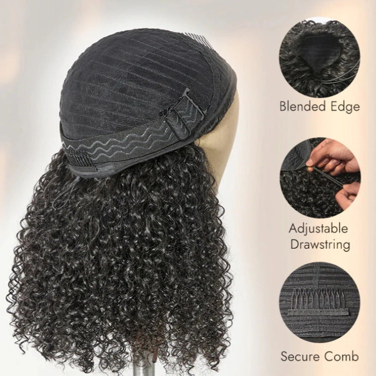 3-In-1 Half Wig 220% Density Kinky Curly Glueless Flexi-Fit Drawstring Wig - Rafarada