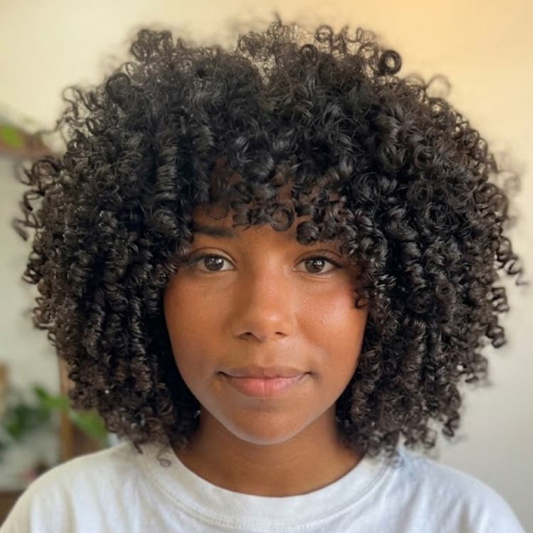 Kinky Spiral Curls Glueless Human Hair Wig with Bangs - Natural Black High Volume Bouncy 100% Human Hair Wig- Rafarada