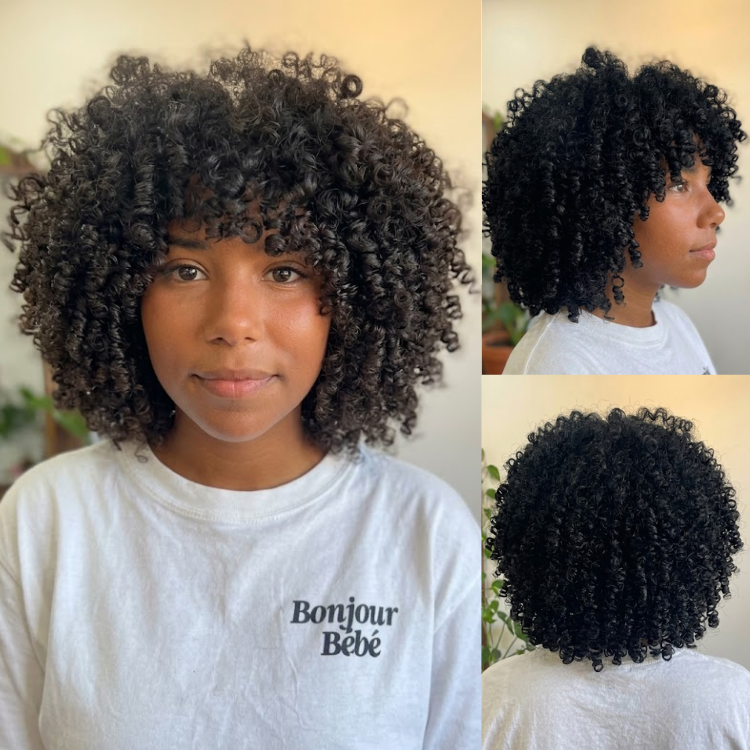 Kinky Spiral Curls Glueless Human Hair Wig with Bangs - Natural Black High Volume Bouncy 100% Human Hair Wig- Rafarada