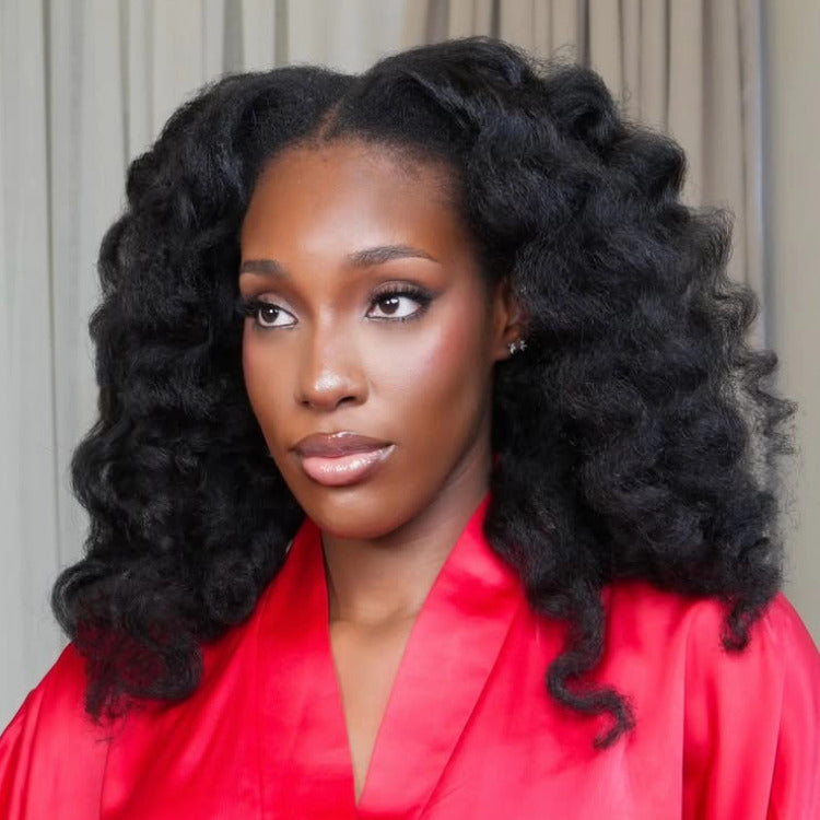 Kinky Straight Bouncy Curl Lace Front Wig Natural Human Hair Glueless Wigs - Rafarada