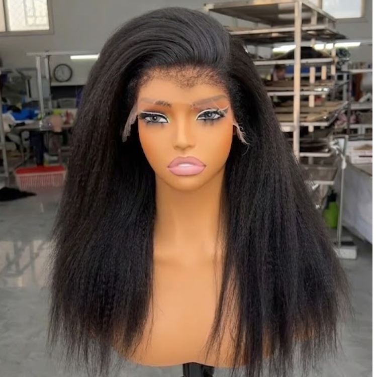 Natural Black Kinky Straight 360 Lace Frontal Wig with Realistic Pre-Plucked Baby Hair – Glueless High Density Human Hair for Versatile Styling - Rafarada