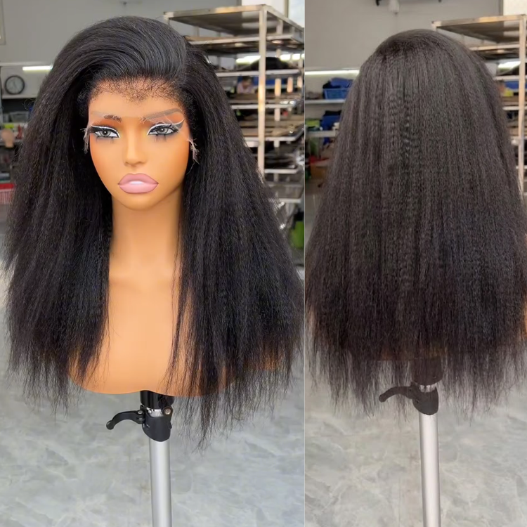 Natural Black Kinky Straight 360 Lace Frontal Wig with Realistic Pre-Plucked Baby Hair – Glueless High Density Human Hair for Versatile Styling - Rafarada