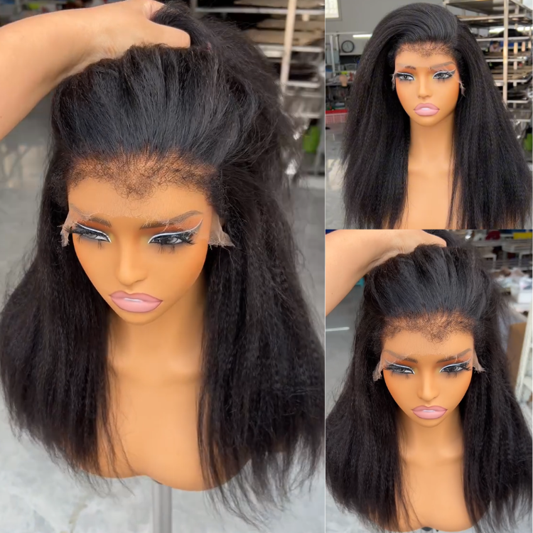 Natural Black Kinky Straight 360 Lace Frontal Wig with Realistic Pre-Plucked Baby Hair ¨C Glueless High Density Human Hair for Versatile Styling - Rafarada