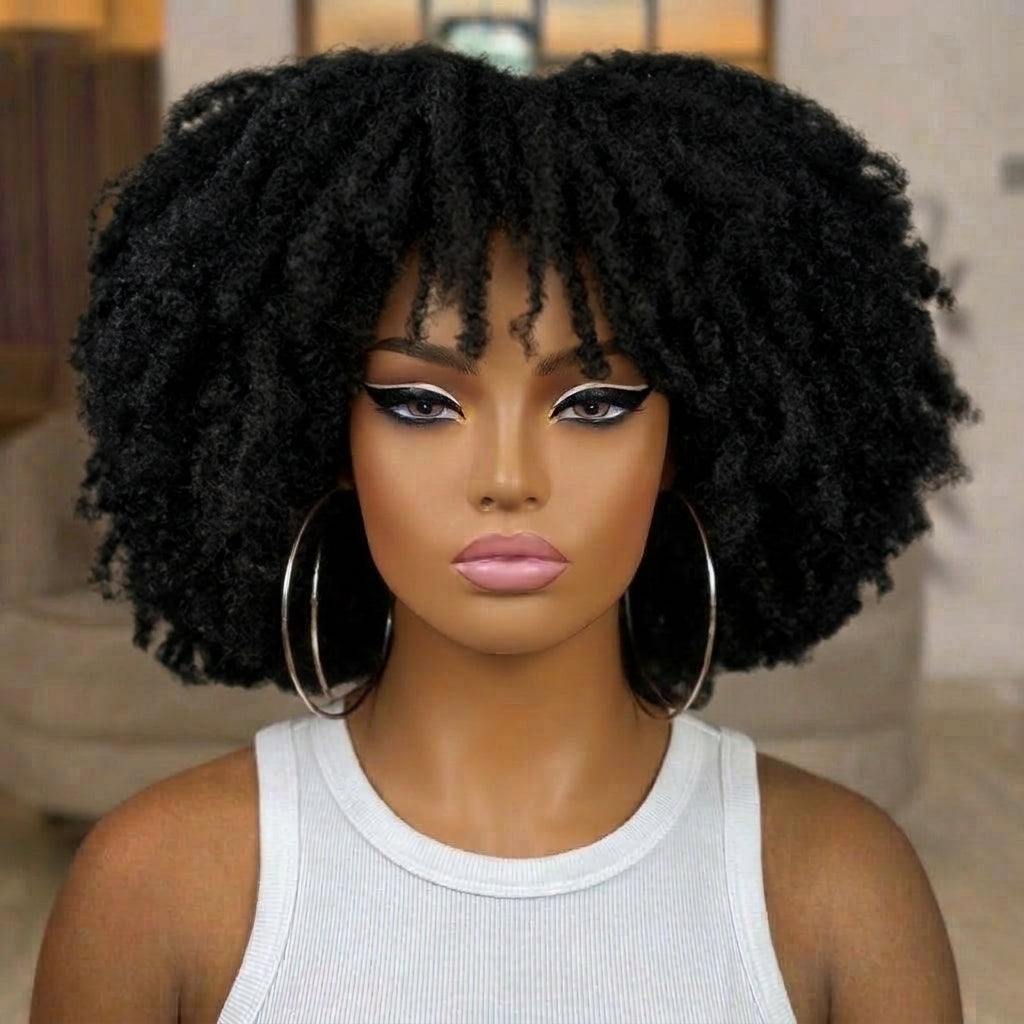 Kinky Curly HD Transparent Lace Frontal Human Hair Wig - Natural Black High Volume 100% Human Hair Wig for Women- Rafarada