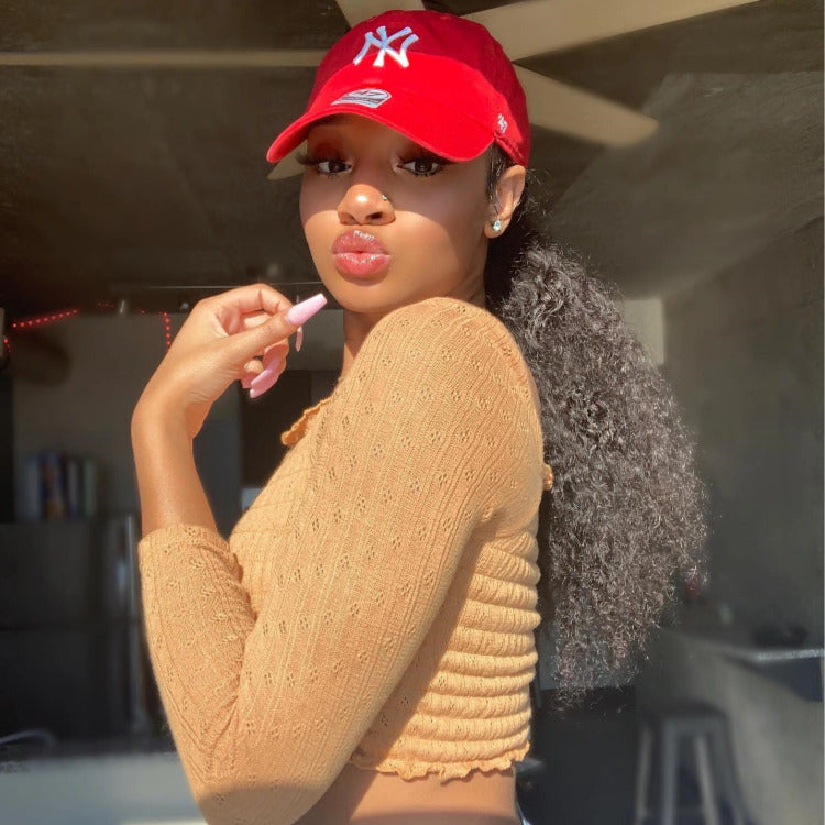 Kinky Curly Ponytail With Clip In 100% Human Hair Wrap-around Magic Velcro Ponytail Extension - Rafarada