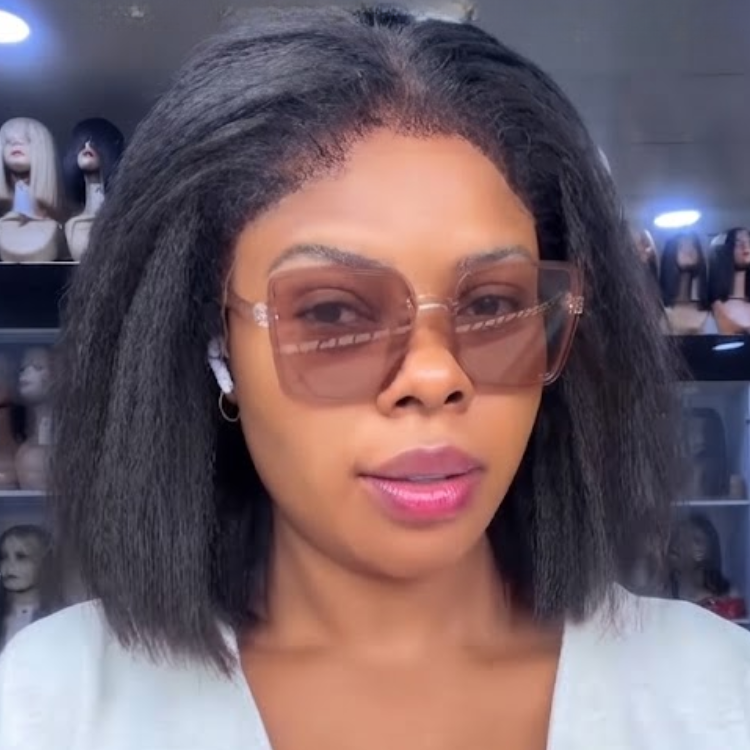 Natural Black Kinky Straight Bob Human Hair Wig - Pre-Plucked Yaki Texture Short Wig for Women - Rafarada