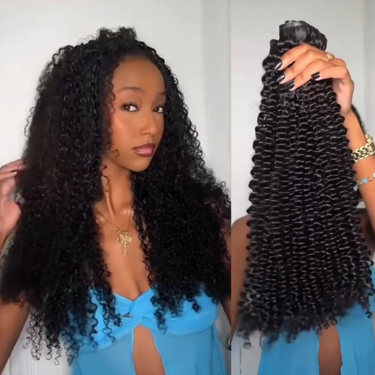 Clip-In Hair Extensions 100% Human Hair Kinky Curly Wave Clip In Hair- Rafarada