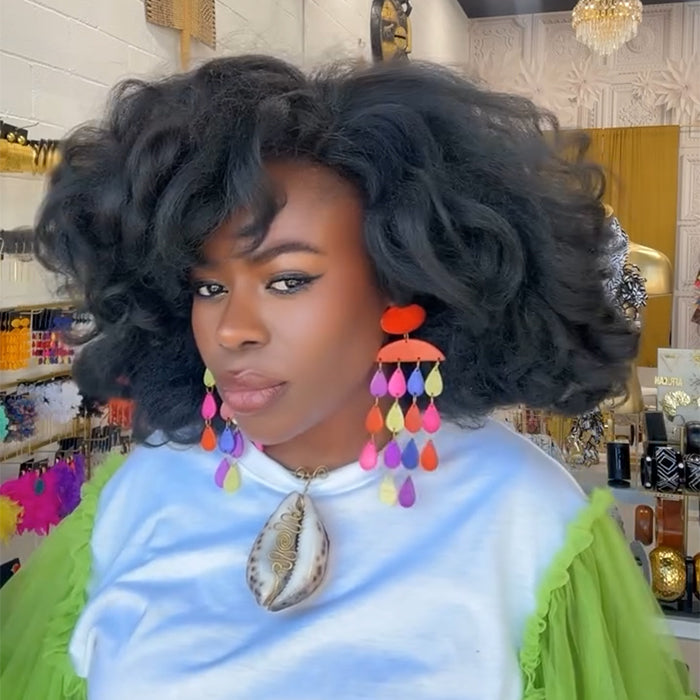 Kinky Straight With Bouncy Curls Wig Glueless Human Hair Wig Natural Black Color Glueless Short Bob Lace Front Human Hair Wig- Rafarada