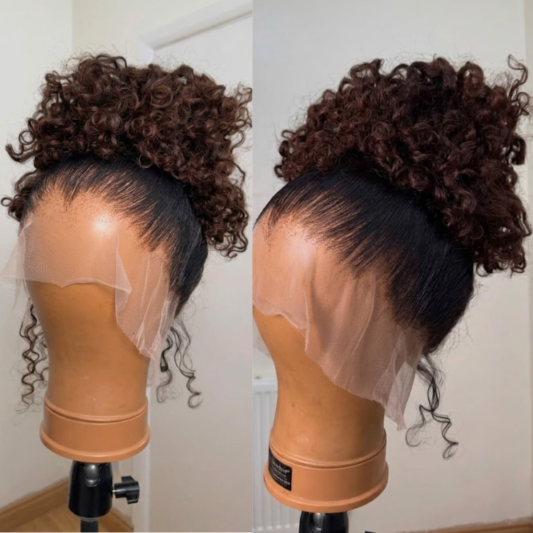 Ombre Natural Black to Deep Brown Curly 13x4 HD Lace Front Wig - Glueless High Volume Curls- Rafarada