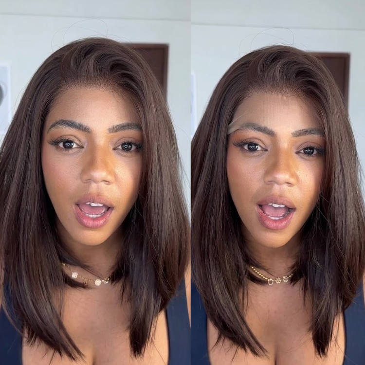 Deep Brown Layered Straight Lace Wig ¨C Human Hair Pre-Plucked Free Part Wig - Rafarada