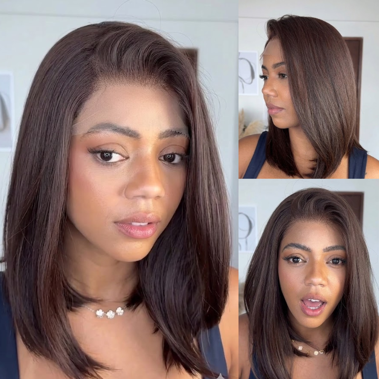 Deep Brown Layered Straight Lace Wig ¨C Human Hair Pre-Plucked Free Part Wig - Rafarada