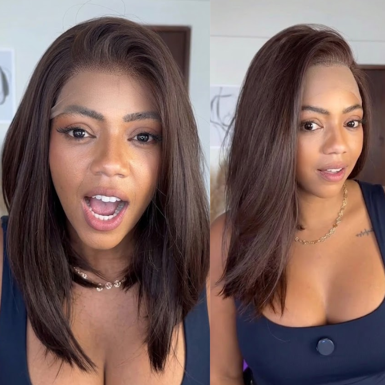 Deep Brown Layered Straight Lace Wig ¨C Human Hair Pre-Plucked Free Part Wig - Rafarada