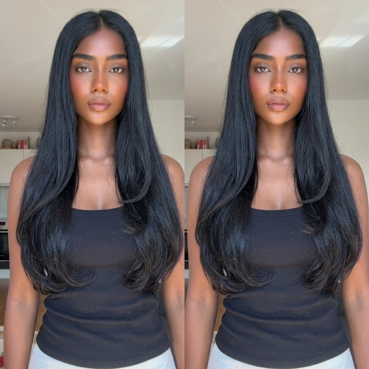Premium Natural Black Silky Layered Straight Wig ¨C Glueless Lace Front Human Hair Wig- Rafarada