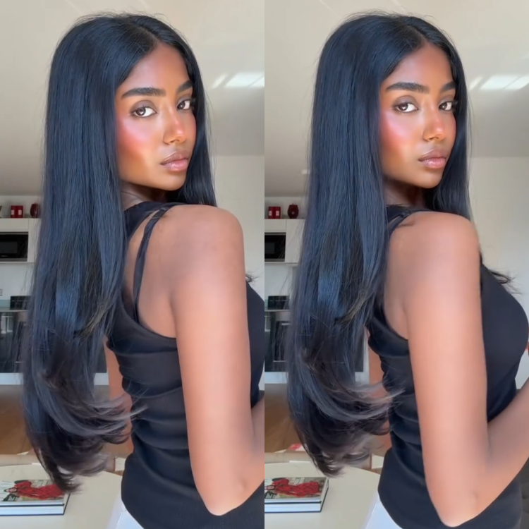 Premium Natural Black Silky Layered Straight Wig ¨C Glueless Lace Front Human Hair Wig- Rafarada