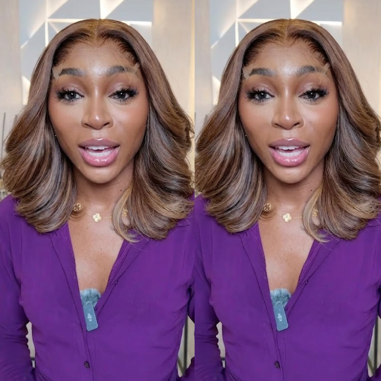 Light Brown Highlight Layered Bob - Bouncy Body Wave Glueless HD Lace Front Wig- Rafarada