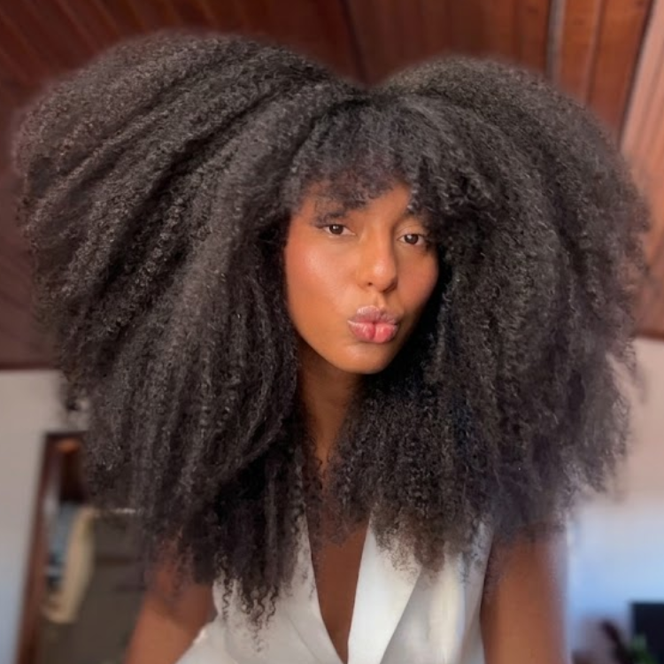 Long Afro Kinky Curly Wig with Bangs 250% Density Voluminous Glueless Human Hair Wigs for Black Women Natural Black Fringe Wig- Rafarada