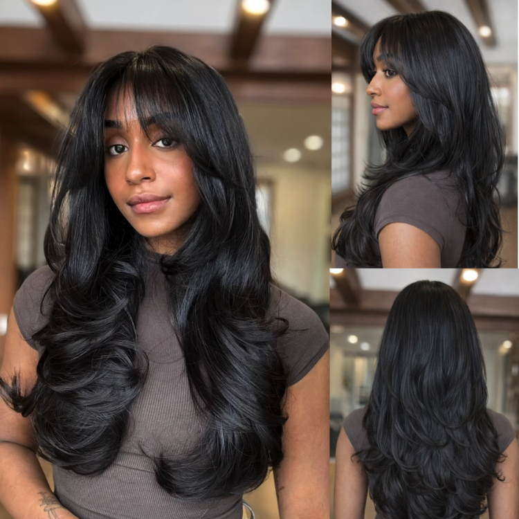 Long Layered Soft Curl Human Hair Wig Glueless Upgrade InvisiFit Natural Hair Wigs - Rafarada