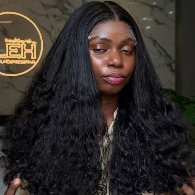Natural Black Voluminous Loose Deep Wave HD Glueless Lace Front Human Hair Wig- Rafarada