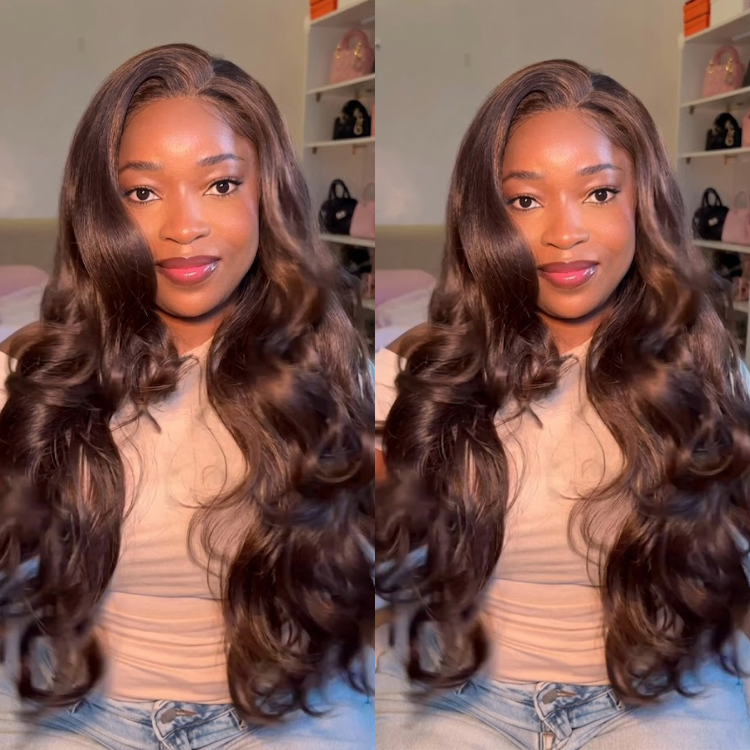 Chocolate Brown Bouncy Body Wave HD Lace Front Human Hair Wig- Rafarada