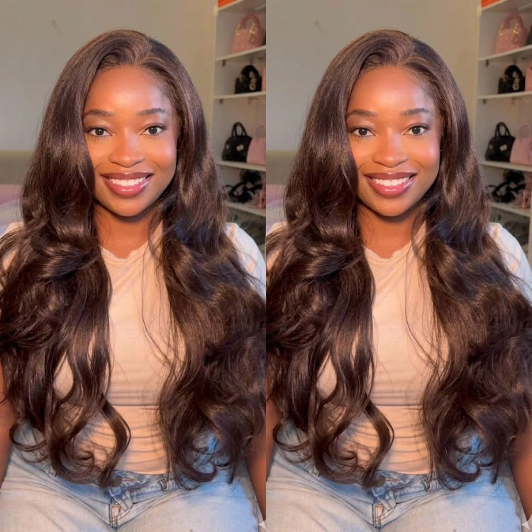 Chocolate Brown Bouncy Body Wave HD Lace Front Human Hair Wig- Rafarada
