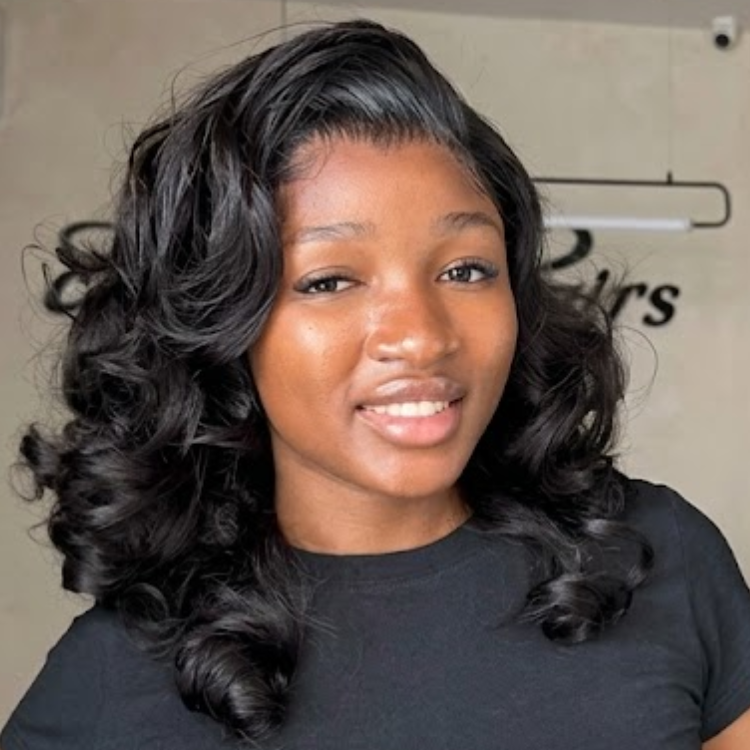Natural Black Loose Wave Lace Front Wig - Glueless Voluminous Layered Bouncy Curls Human Hair Wig- Rafarada