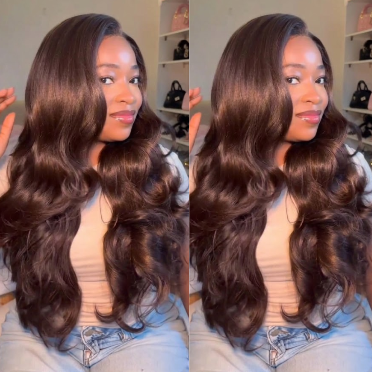 Chocolate Brown Bouncy Body Wave HD Lace Front Human Hair Wig- Rafarada